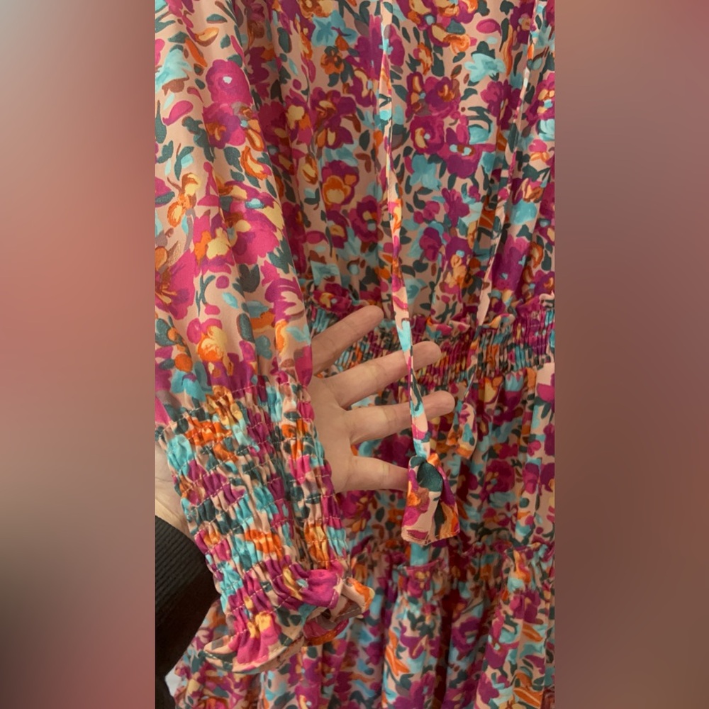 Floral Ruffle Smock-Waist Mini Dress in Multi-Color - Picture 8 of 12